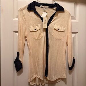 New never worn Cream and blue long sleeve shirt.